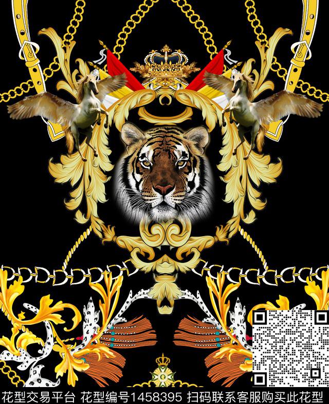 几何动物头男装定位花数码印花华亿平台下载（图片编号: 1458395） - 瓦栏（Walan）