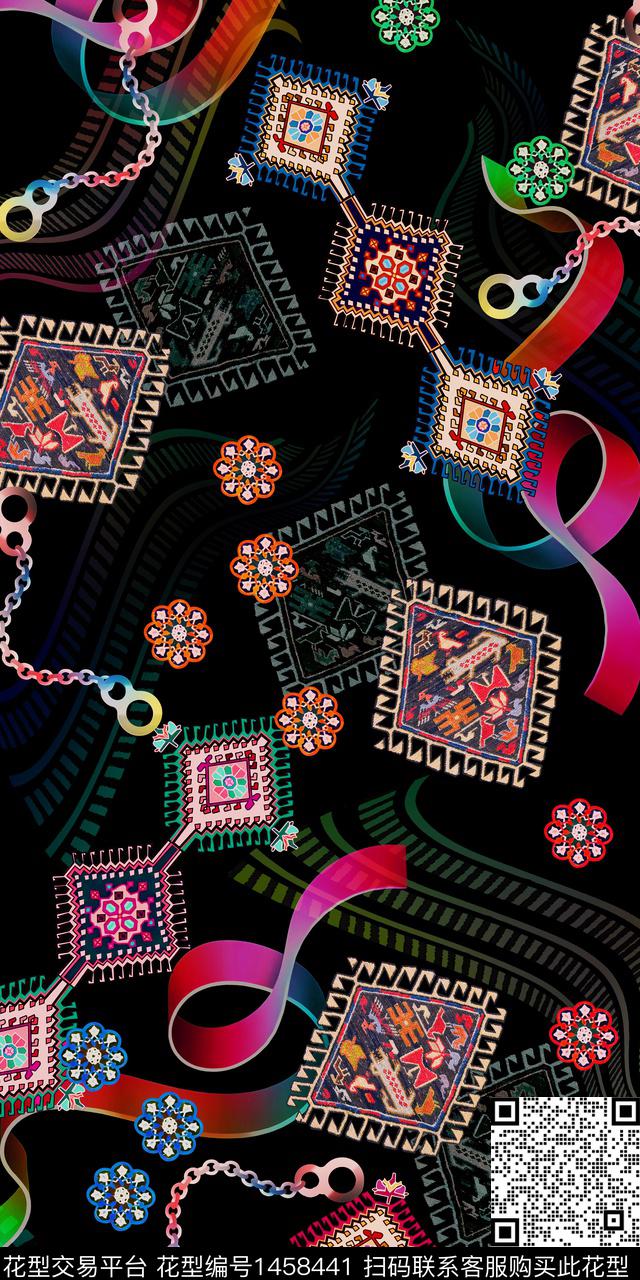 几何民族风抽象数码印花华亿平台下载（图片编号: 1458441） - 瓦栏（Walan）