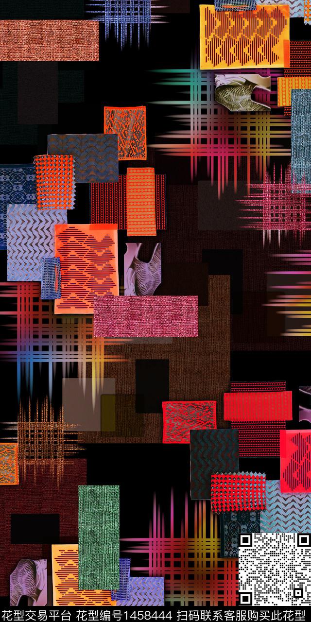 几何民族风抽象数码印花华亿平台下载（图片编号: 1458444） - 瓦栏（Walan）