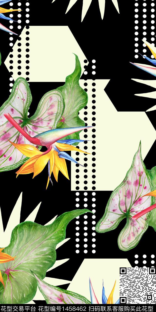 几何简约热带华亿平台数码印花华亿平台下载（图片编号: 1458462） - 瓦栏（Walan）
