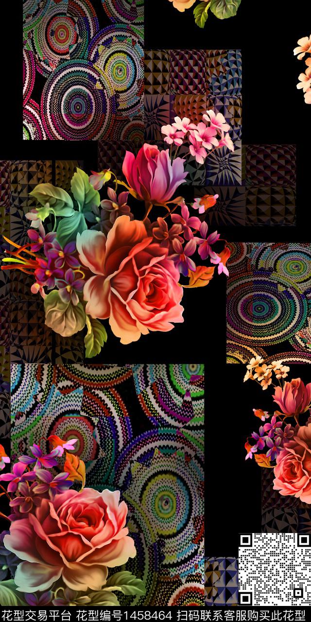 几何民族风花卉数码印花华亿平台下载（图片编号: 1458464） - 瓦栏（Walan）