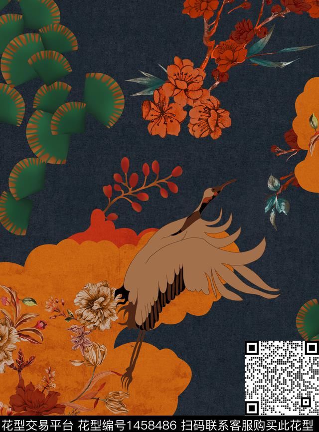 绿植树叶花卉香云纱数码印花华亿平台下载（图片编号: 1458486） - 瓦栏（Walan）