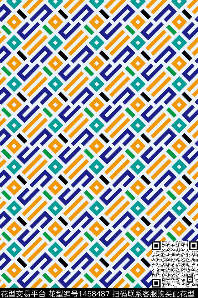 几何格子年轻女性数码印花华亿平台下载（图片编号: 1458487） - 瓦栏（Walan）