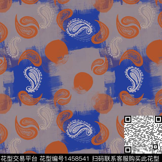 渐变笔触佩斯利图案数码印花华亿平台下载（图片编号: 1458541） - 瓦栏（Walan）