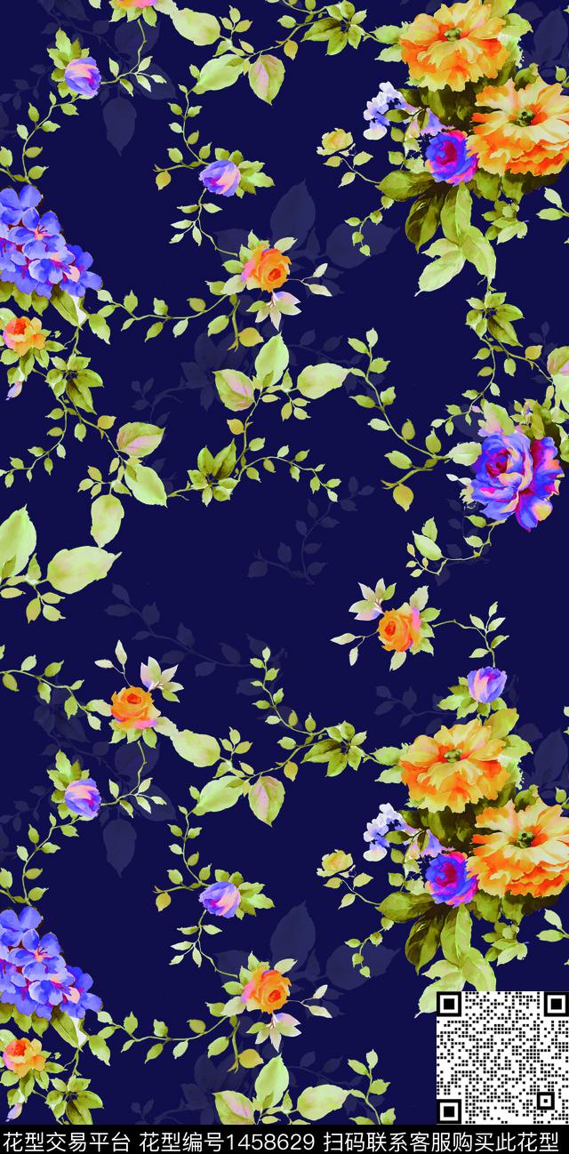 复古花卉绿植树叶数码印花华亿平台下载（图片编号: 1458629） - 瓦栏（Walan）