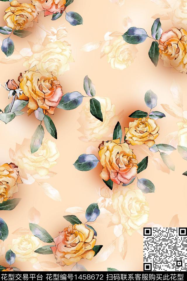 清爽底花卉花卉大牌风数码印花华亿平台下载（图片编号: 1458672） - 瓦栏（Walan）