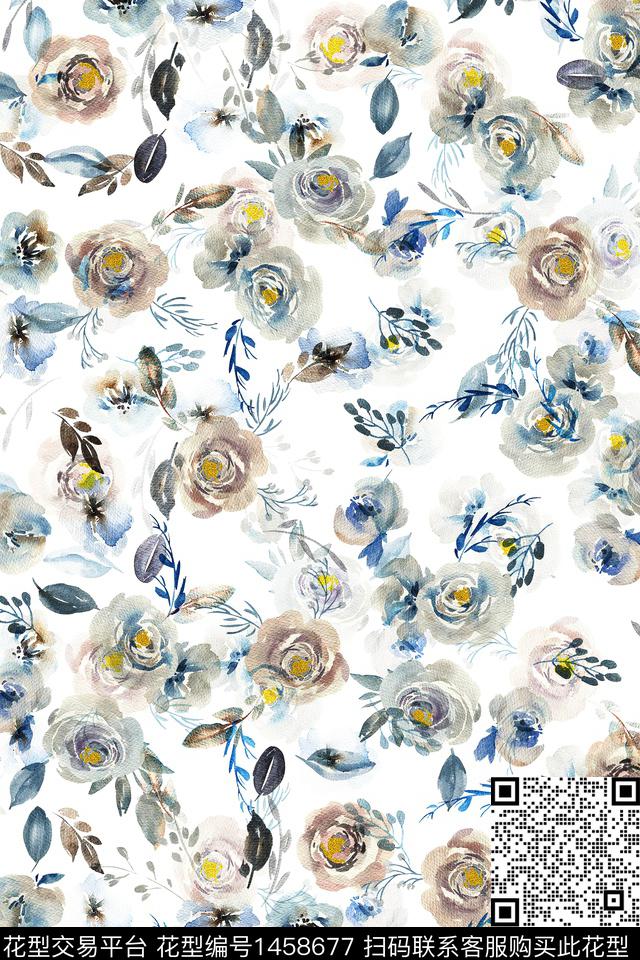 清爽底花卉花卉大牌风数码印花华亿平台下载（图片编号: 1458677） - 瓦栏（Walan）