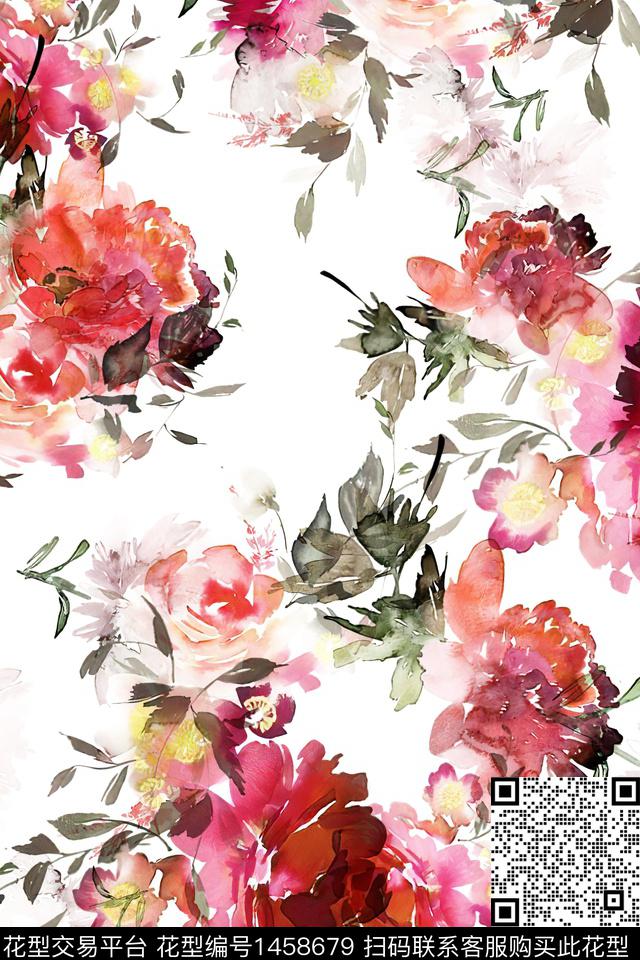 清爽底花卉花卉大牌风数码印花华亿平台下载（图片编号: 1458679） - 瓦栏（Walan）
