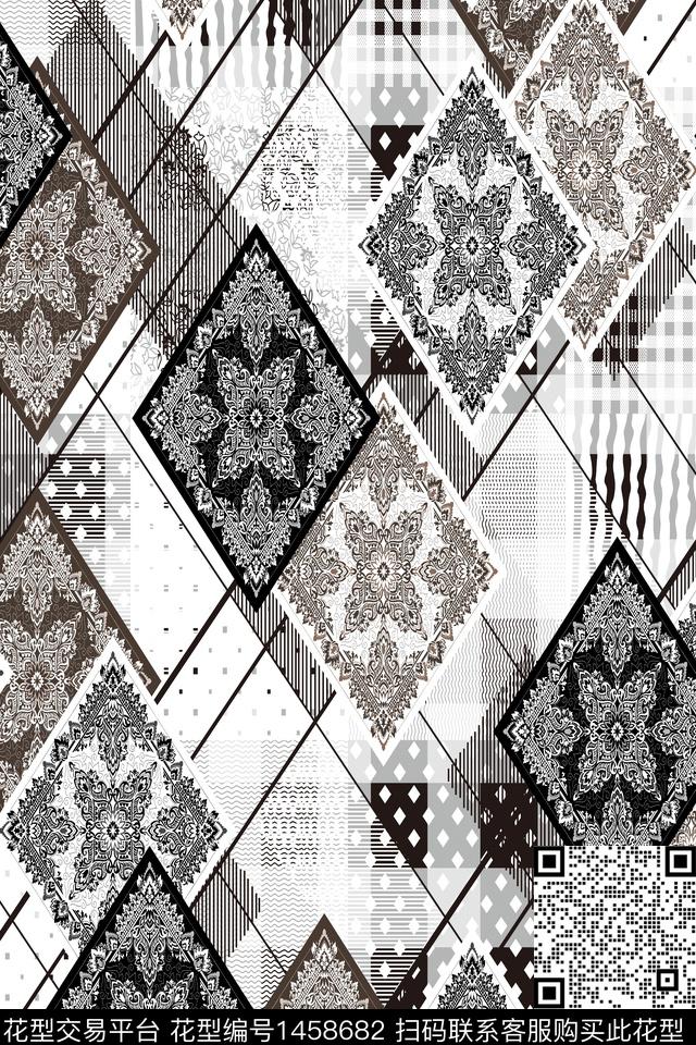 几何民族风佩斯利数码印花华亿平台下载（图片编号: 1458682） - 瓦栏（Walan）