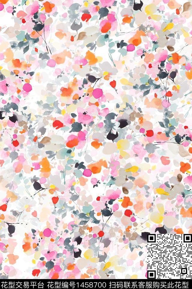 抽象花卉小清新真丝数码印花华亿平台下载（图片编号: 1458700） - 瓦栏（Walan）
