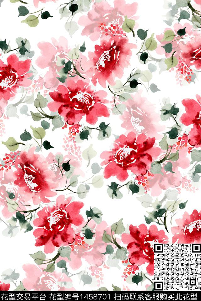 花卉小清新真丝数码印花华亿平台下载（图片编号: 1458701） - 瓦栏（Walan）