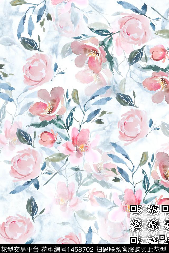 花卉小清新真丝数码印花华亿平台下载（图片编号: 1458702） - 瓦栏（Walan）