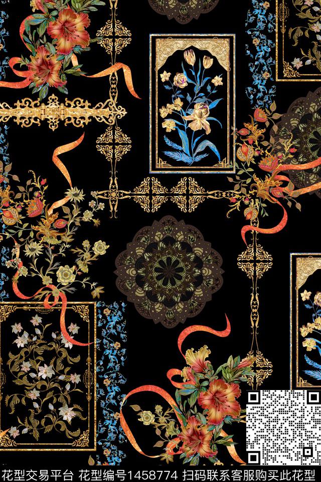 民族风抽象花卉数码印花华亿平台下载（图片编号: 1458774） - 瓦栏（Walan）