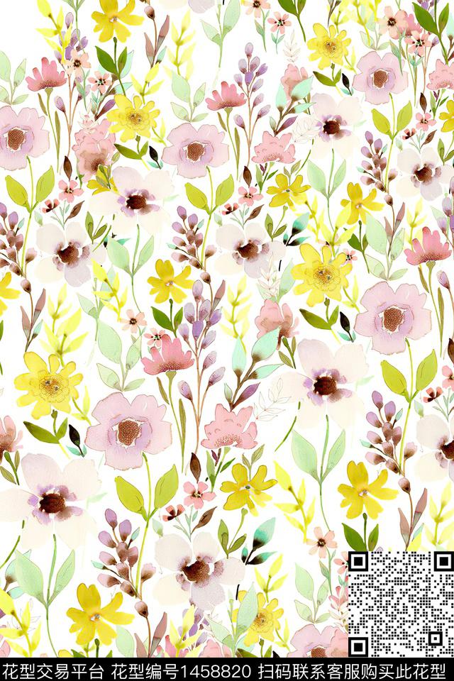 花卉小清新真丝数码印花华亿平台下载（图片编号: 1458820） - 瓦栏（Walan）