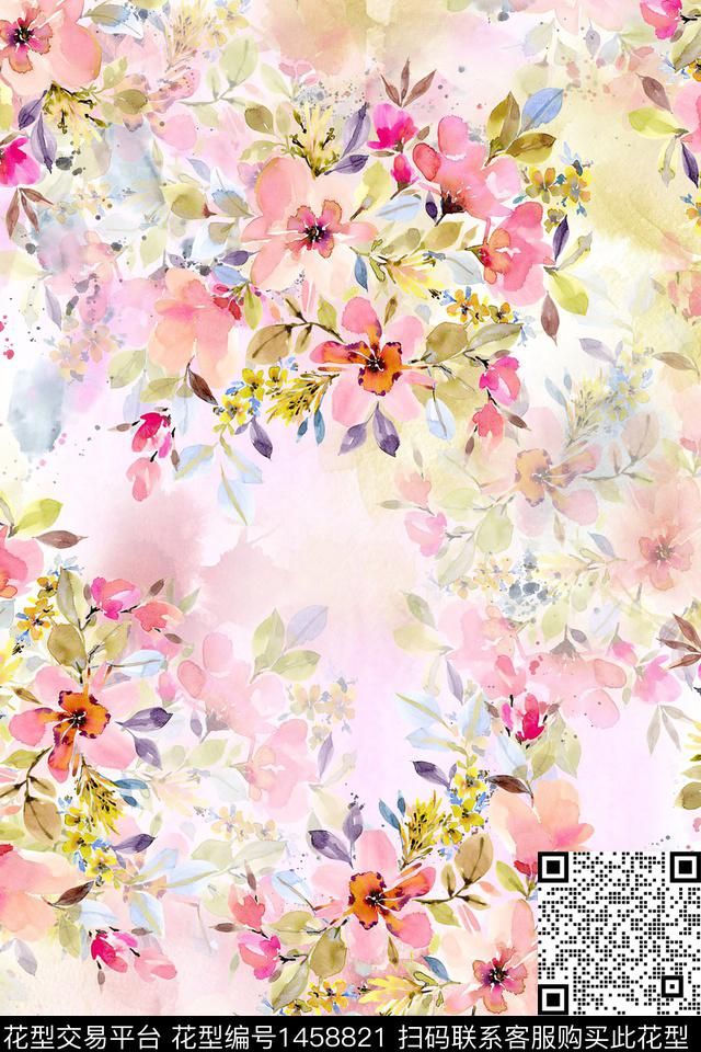 花卉小清新真丝数码印花华亿平台下载（图片编号: 1458821） - 瓦栏（Walan）
