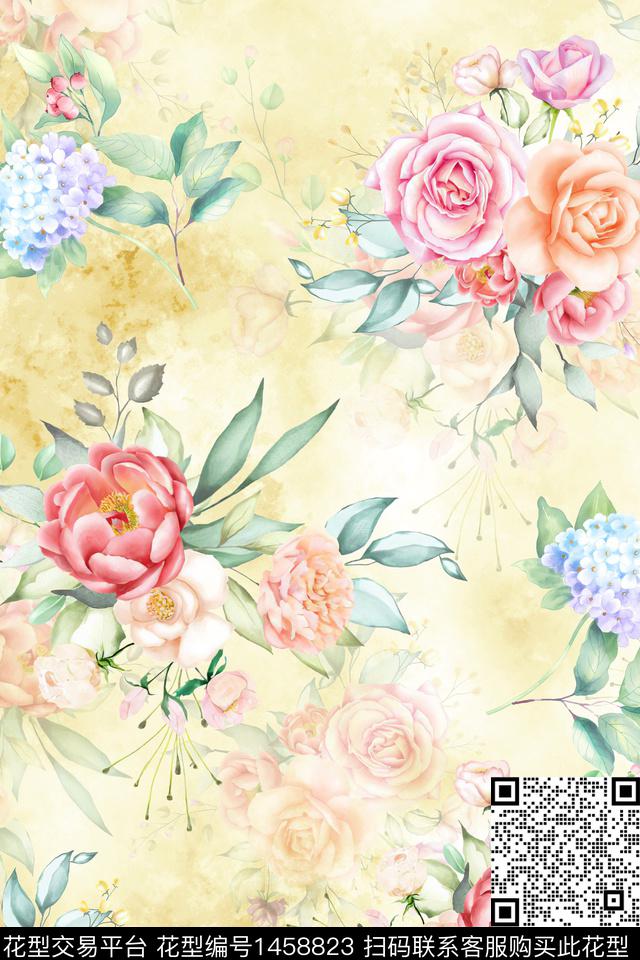 花卉小清新真丝数码印花华亿平台下载（图片编号: 1458823） - 瓦栏（Walan）