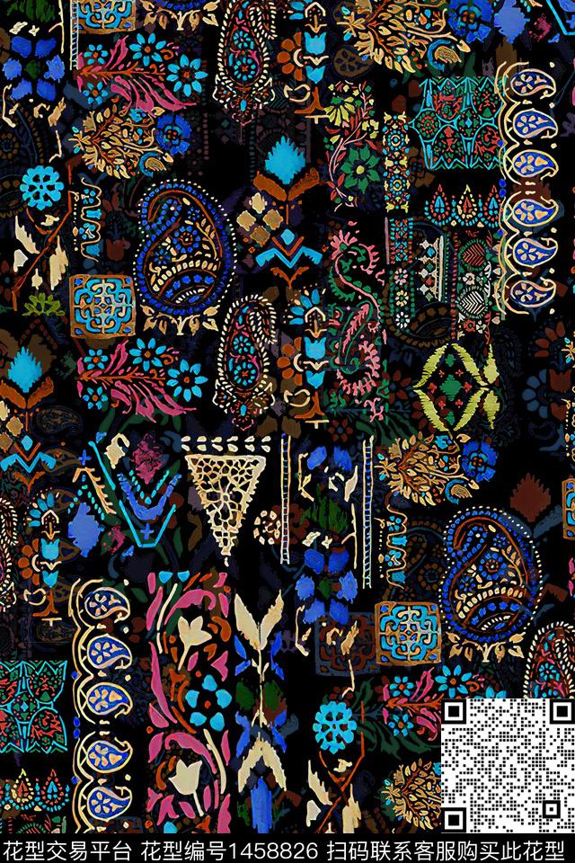 时尚佩斯利真丝数码印花华亿平台下载（图片编号: 1458826） - 瓦栏（Walan）