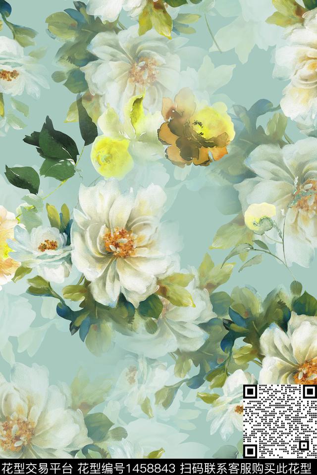 清爽底花卉花卉大牌风数码印花华亿平台下载（图片编号: 1458843） - 瓦栏（Walan）