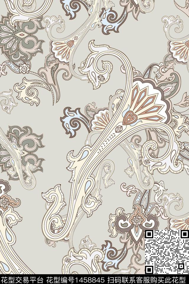 佩斯利民族风大牌风数码印花华亿平台下载（图片编号: 1458845） - 瓦栏（Walan）