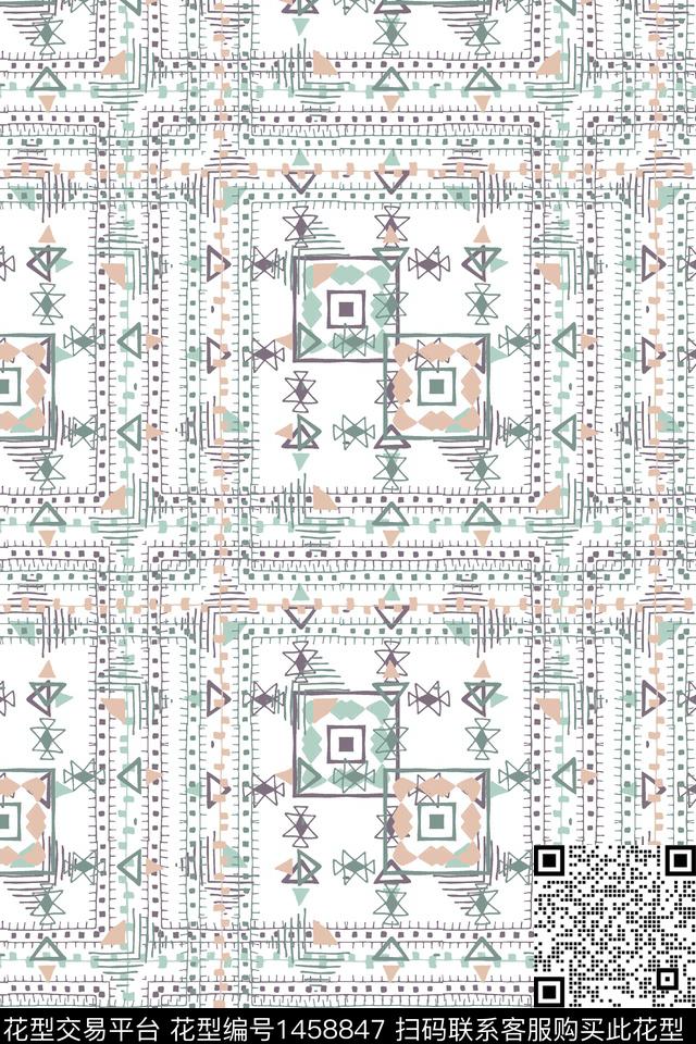 几何民族风大牌风数码印花华亿平台下载（图片编号: 1458847） - 瓦栏（Walan）