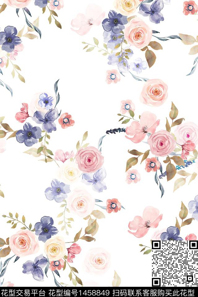 清爽底花卉花卉大牌风数码印花华亿平台下载（图片编号: 1458849） - 瓦栏（Walan）