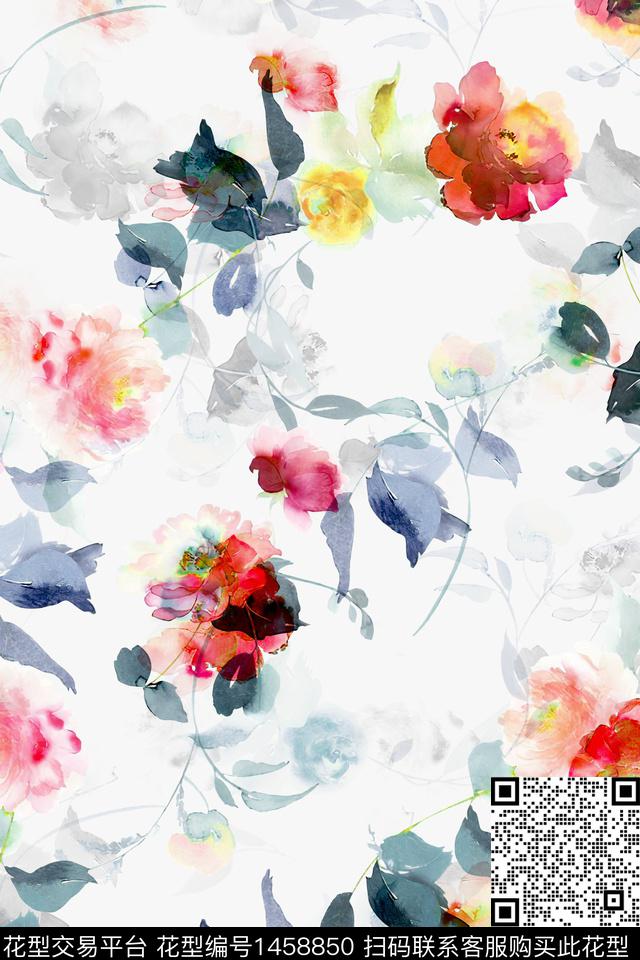 清爽底花卉花卉小清新数码印花华亿平台下载（图片编号: 1458850） - 瓦栏（Walan）
