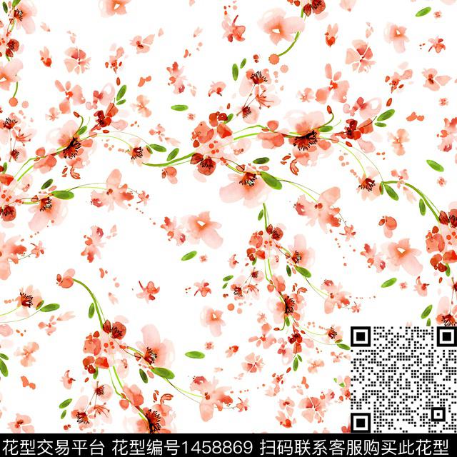 小碎花水彩花卉蝴蝶数码印花华亿平台下载（图片编号: 1458869） - 瓦栏（Walan）