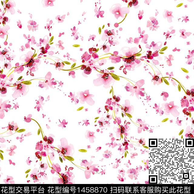 小碎花水彩花卉蝴蝶数码印花华亿平台下载（图片编号: 1458870） - 瓦栏（Walan）