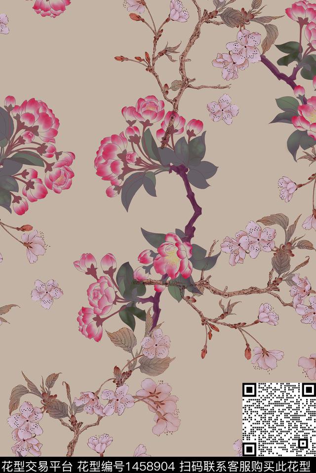 香云纱水墨风中国风数码印花华亿平台下载（图片编号: 1458904） - 瓦栏（Walan）