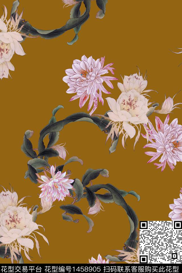 香云纱中国风旗袍风数码印花华亿平台下载（图片编号: 1458905） - 瓦栏（Walan）