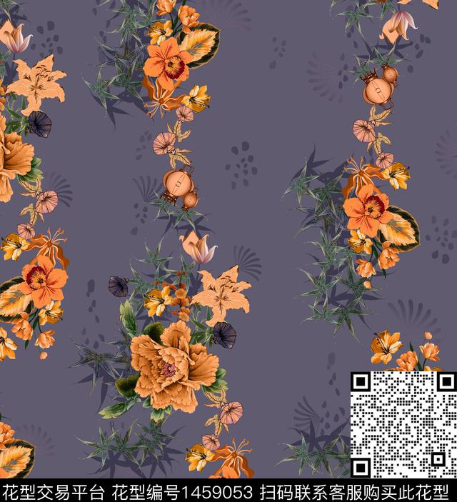 民族风花卉香云纱数码印花华亿平台下载（图片编号: 1459053） - 瓦栏（Walan）