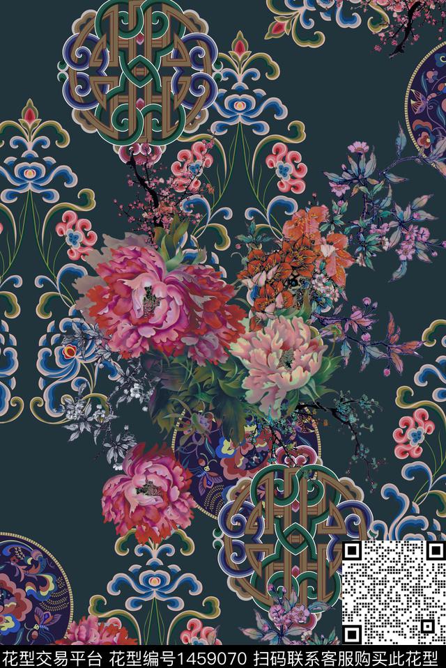 中国风中式花纹古典花数码印花华亿平台下载（图片编号: 1459070） - 瓦栏（Walan）