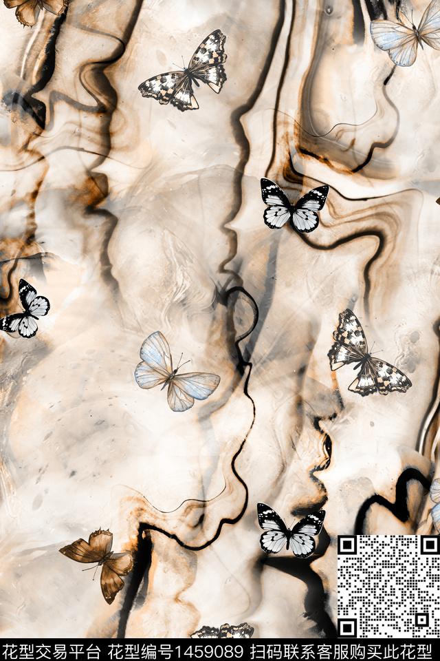 抽象真丝蝴蝶数码印花华亿平台下载（图片编号: 1459089） - 瓦栏（Walan）
