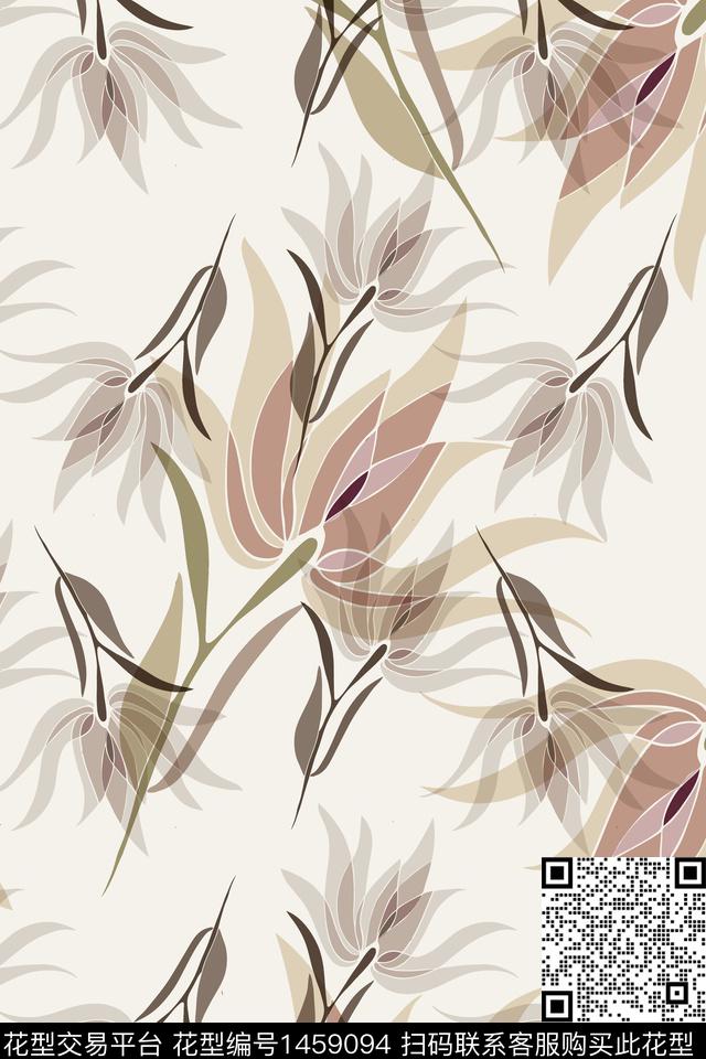 花卉大牌风香云纱数码印花华亿平台下载（图片编号: 1459094） - 瓦栏（Walan）