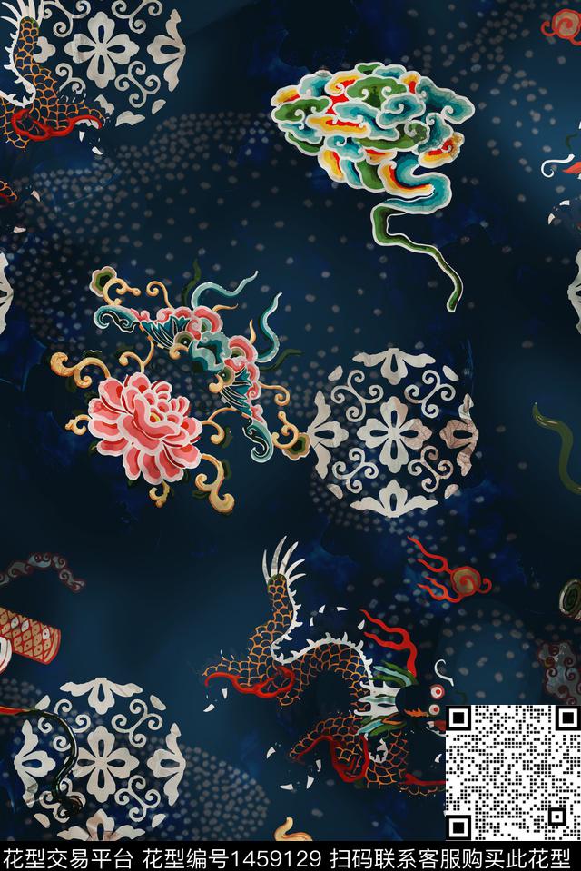 祥云复古旗袍数码印花华亿平台下载（图片编号: 1459129） - 瓦栏（Walan）