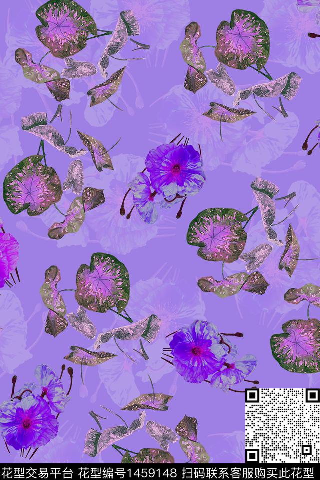 绿植树叶扎染华亿平台花卉数码印花华亿平台下载（图片编号: 1459148） - 瓦栏（Walan）