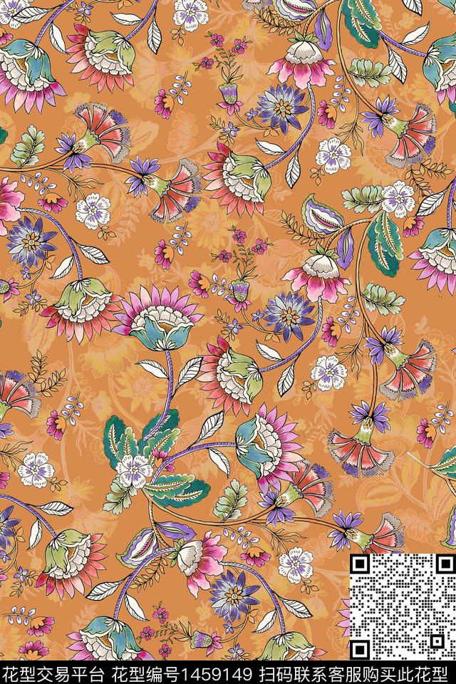 绿植树叶扎染华亿平台佩斯利数码印花华亿平台下载（图片编号: 1459149） - 瓦栏（Walan）