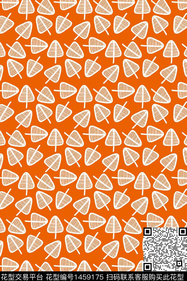 几何绿植树叶年轻女性数码印花华亿平台下载（图片编号: 1459175） - 瓦栏（Walan）