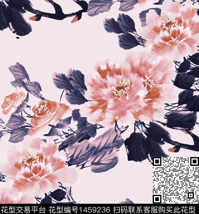 国画牡丹2022数码印花华亿平台下载（图片编号: 1459236） - 瓦栏（Walan）