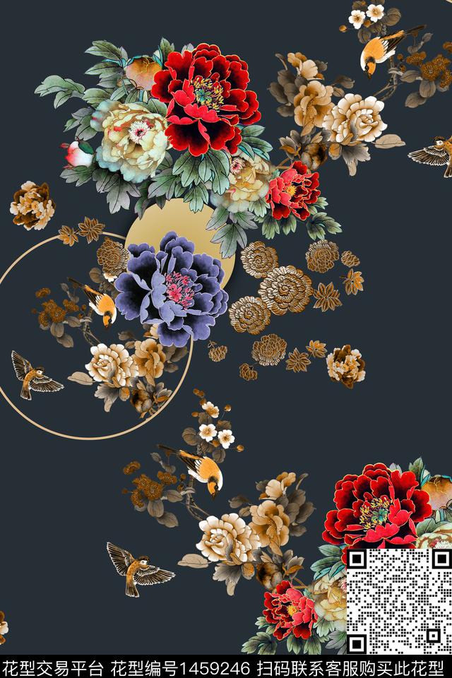 民族风花卉香云纱数码印花华亿平台下载（图片编号: 1459246） - 瓦栏（Walan）