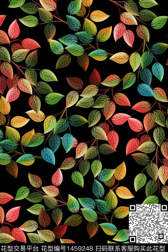 植物大牌风绿植树叶数码印花华亿平台下载（图片编号: 1459248） - 瓦栏（Walan）