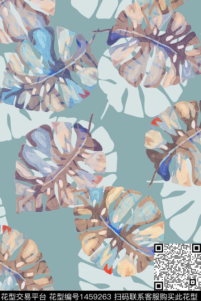 绿植树叶雪纺大牌风数码印花华亿平台下载（图片编号: 1459263） - 瓦栏（Walan）