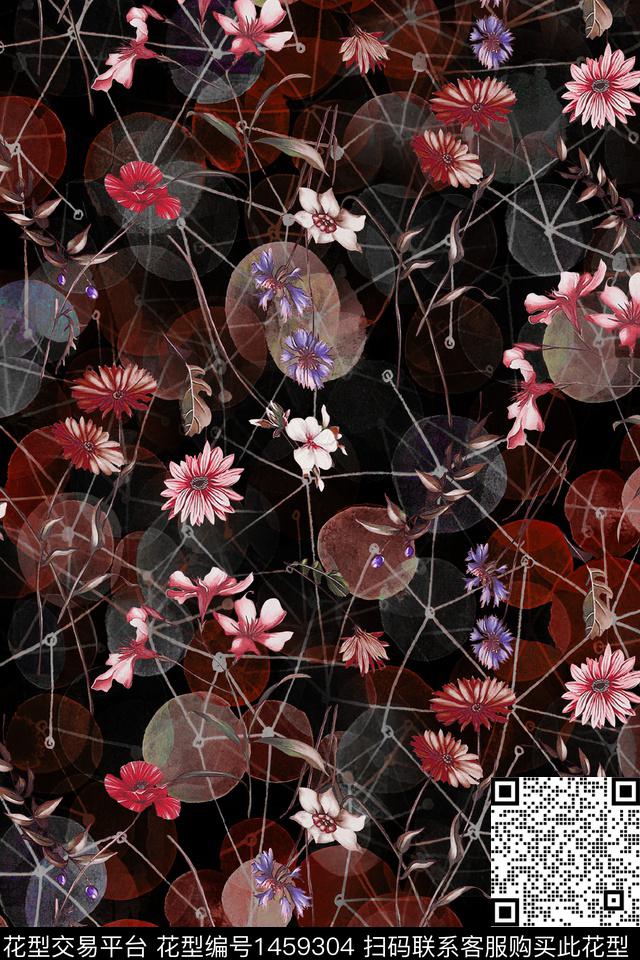 花卉大牌风香云纱数码印花华亿平台下载（图片编号: 1459304） - 瓦栏（Walan）