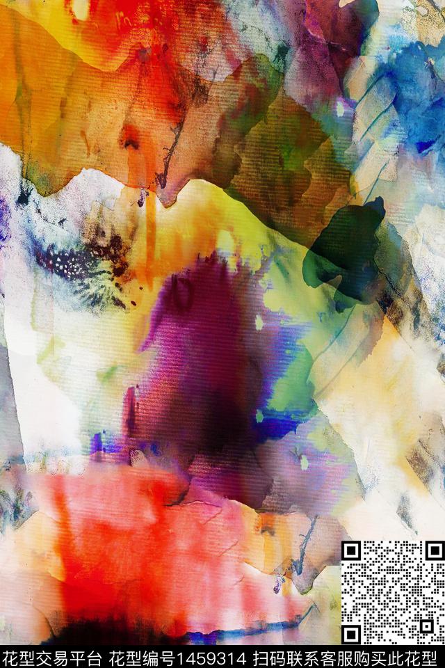 水彩肌理抽象花卉数码印花华亿平台下载（图片编号: 1459314） - 瓦栏（Walan）