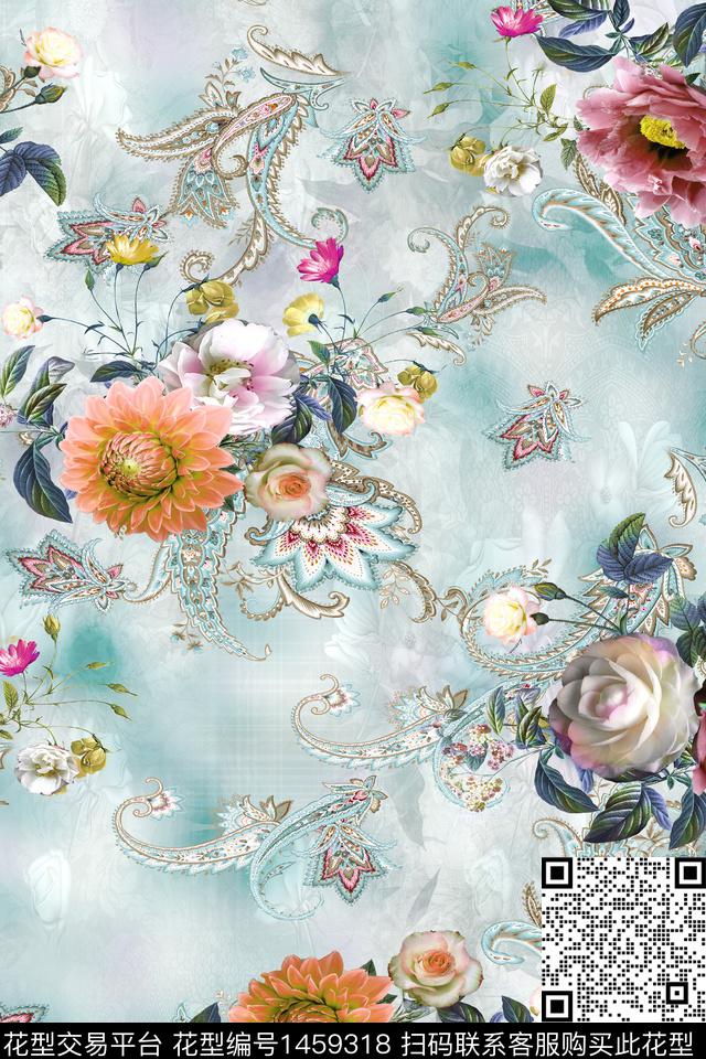 佩斯利花卉小清新数码印花华亿平台下载（图片编号: 1459318） - 瓦栏（Walan）