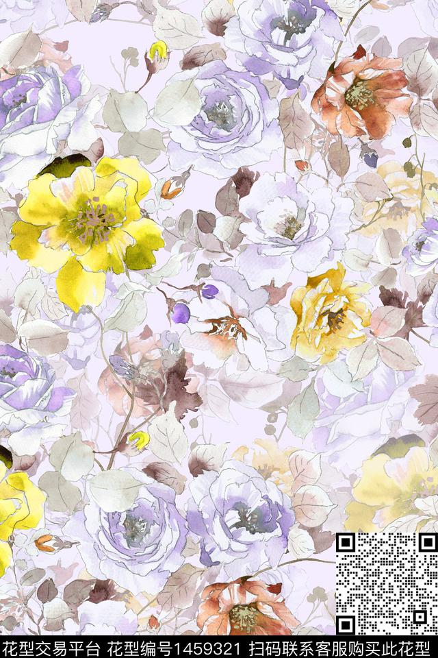 时尚花卉真丝数码印花华亿平台下载（图片编号: 1459321） - 瓦栏（Walan）