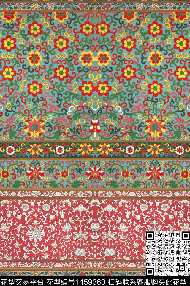 民族风条纹复古数码印花华亿平台下载（图片编号: 1459363） - 瓦栏（Walan）