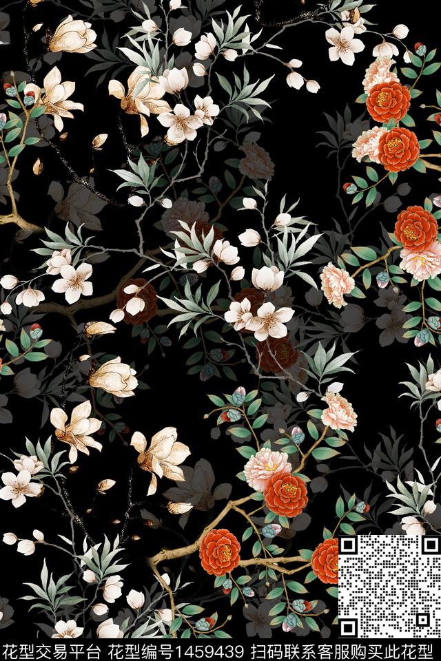 时尚花卉真丝数码印花华亿平台下载（图片编号: 1459439） - 瓦栏（Walan）