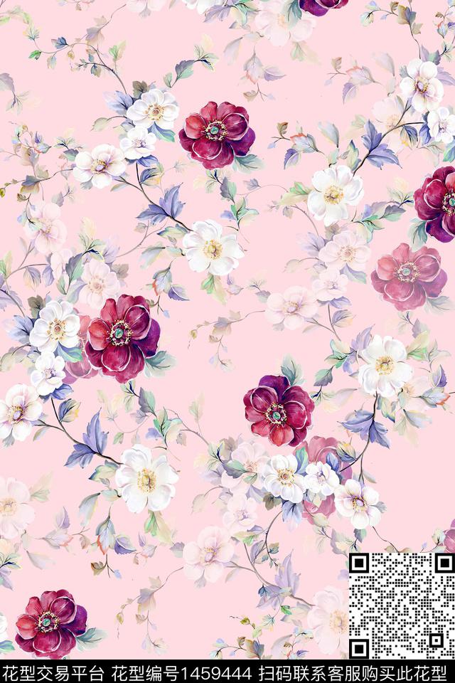 花卉小清新真丝数码印花华亿平台下载（图片编号: 1459444） - 瓦栏（Walan）
