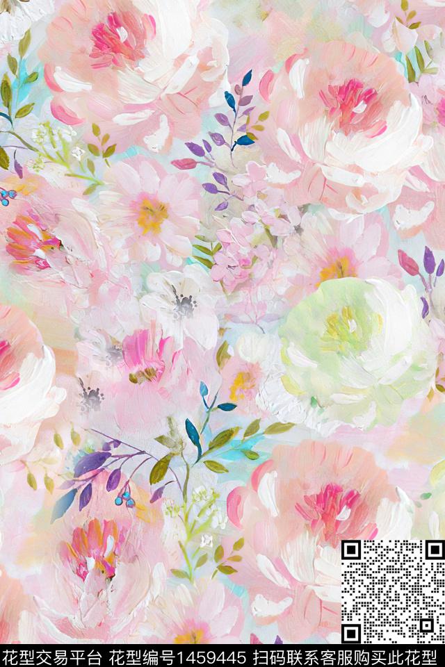 花卉小清新真丝数码印花华亿平台下载（图片编号: 1459445） - 瓦栏（Walan）